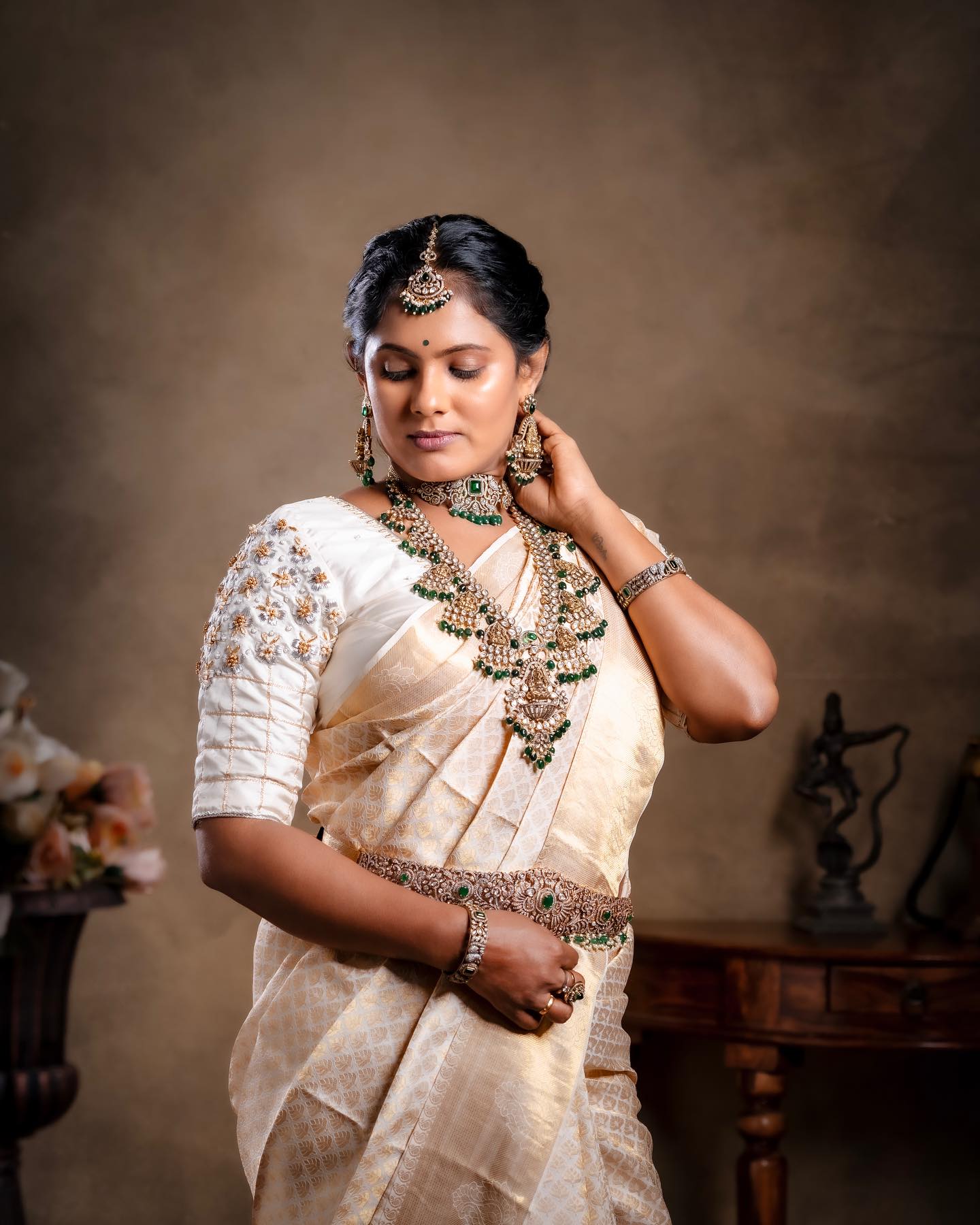 Bridal saree draping by Makeovers by Ranjitha — traditional South Indian silk drape