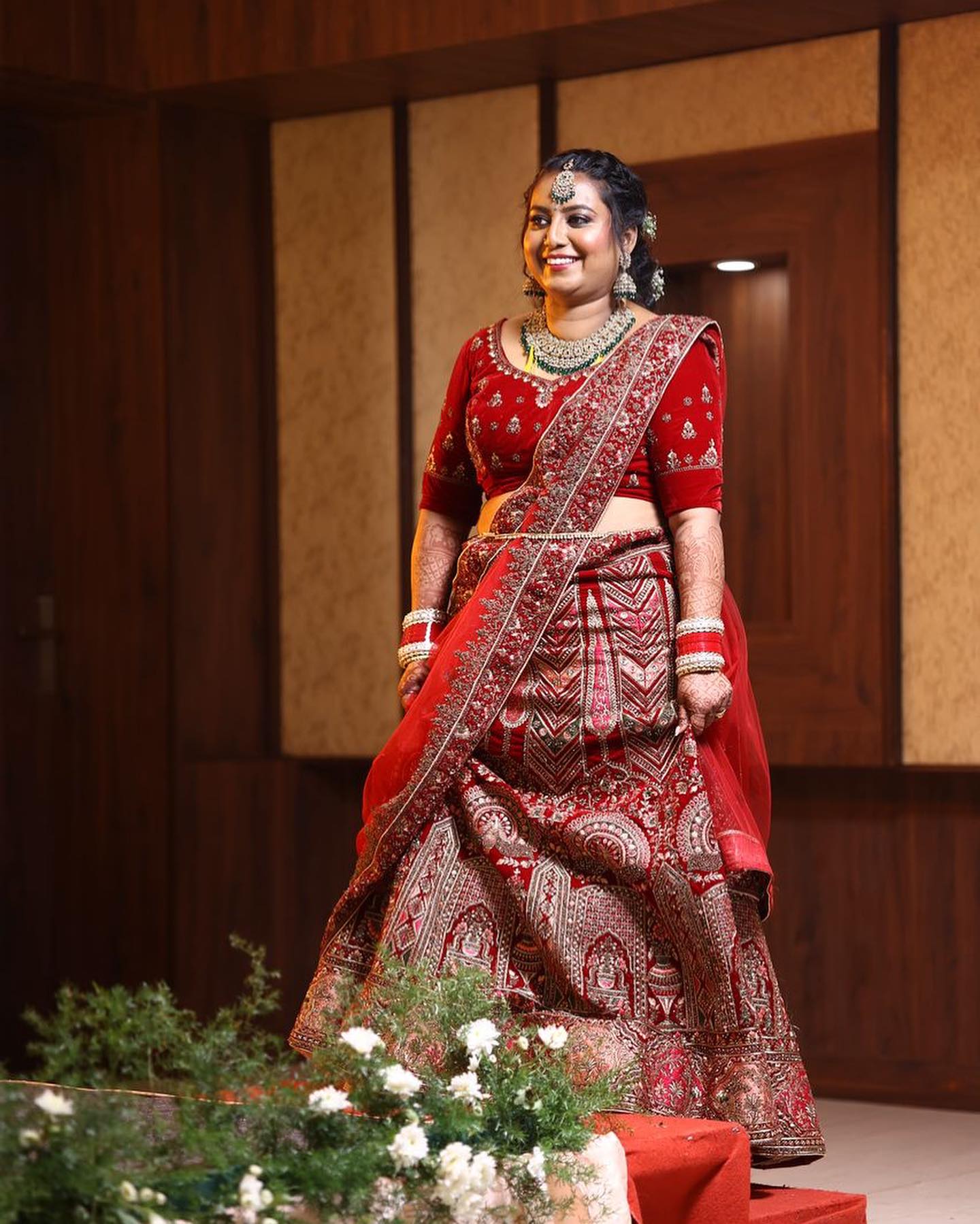 Royal Crimson Bridal Lehenga by Makeovers by Ranjitha